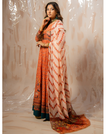 Coral Blossom Premium Lawn Frock Set