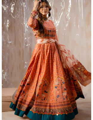 Coral Blossom Premium Lawn Frock Set