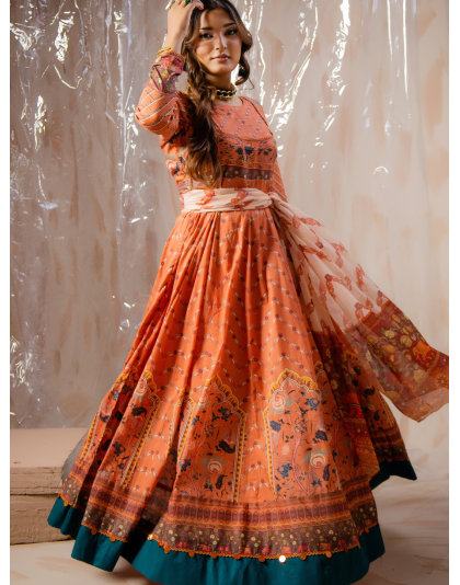 Coral Blossom Premium Lawn Frock Set