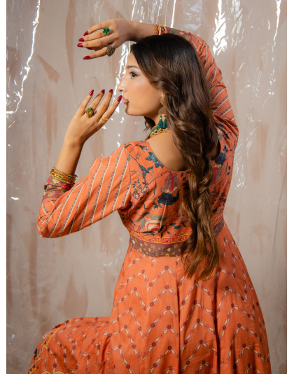 Coral Blossom Premium Lawn Frock Set