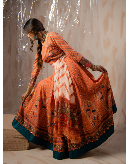 Coral Blossom Premium Lawn Frock Set