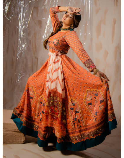 Coral Blossom Premium Lawn Frock Set