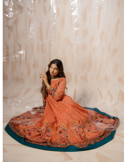 Coral Blossom Premium Lawn Frock Set