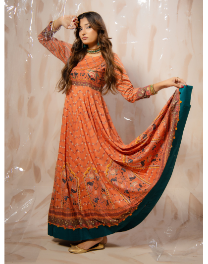 Coral Blossom Premium Lawn Frock Set