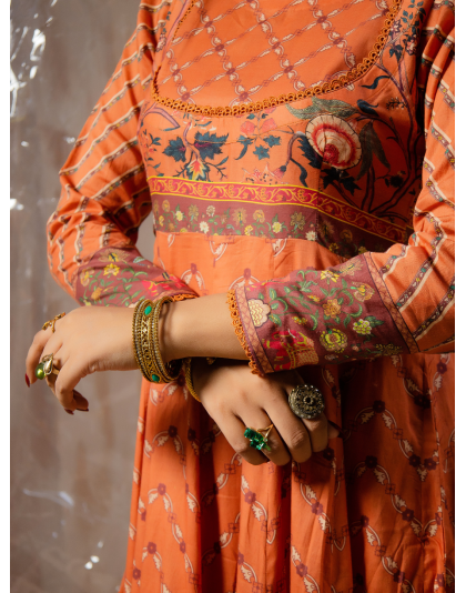 Coral Blossom Premium Lawn Frock Set