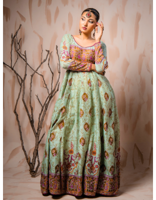 Mint Green Heritage Premium Lawn 3 Piece Frock Set