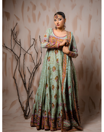 Mint Green Heritage Premium Lawn 3 Piece Frock Set