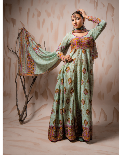 Mint Green Heritage Premium Lawn 3 Piece Frock Set