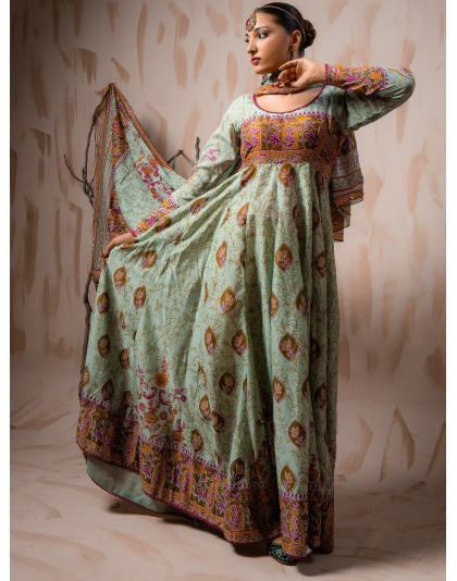 Mint Green Heritage Premium Lawn 3 Piece Frock Set