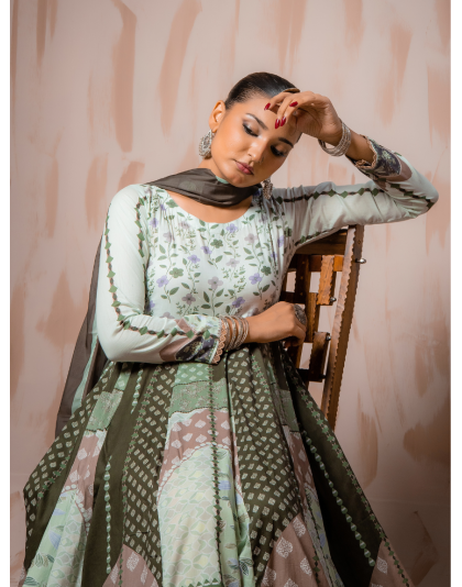 Sage Green Heritage Premium Lawn 3 Piece Frock Set