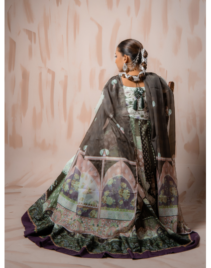 Sage Green Heritage Premium Lawn 3 Piece Frock Set