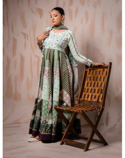 Sage Green Heritage Premium Lawn 3 Piece Frock Set