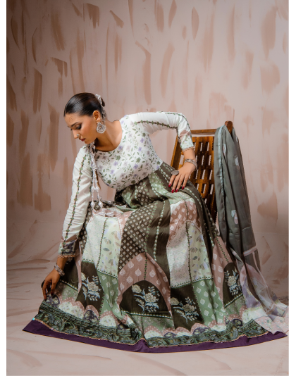 Sage Green Heritage Premium Lawn 3 Piece Frock Set
