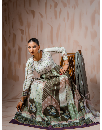 Sage Green Heritage Premium Lawn 3 Piece Frock Set