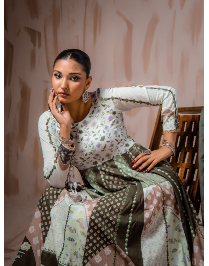 Sage Green Heritage Premium Lawn 3 Piece Frock Set