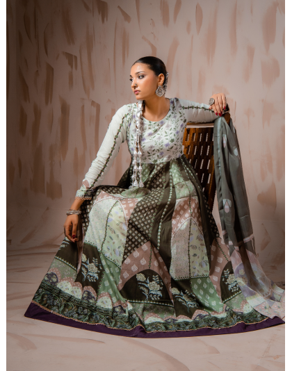 Sage Green Heritage Premium Lawn 3 Piece Frock Set
