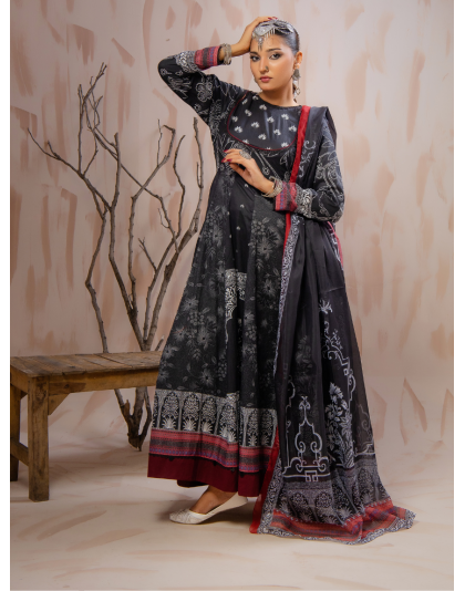 Black Heritage Premium Lawn 3 Piece Frock Set