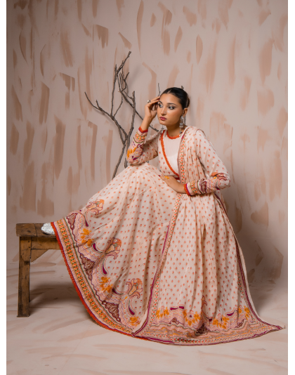 Peach Heritage Premium Lawn 3 Piece Frock Set