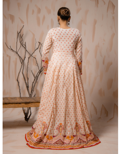 Peach Heritage Premium Lawn 3 Piece Frock Set